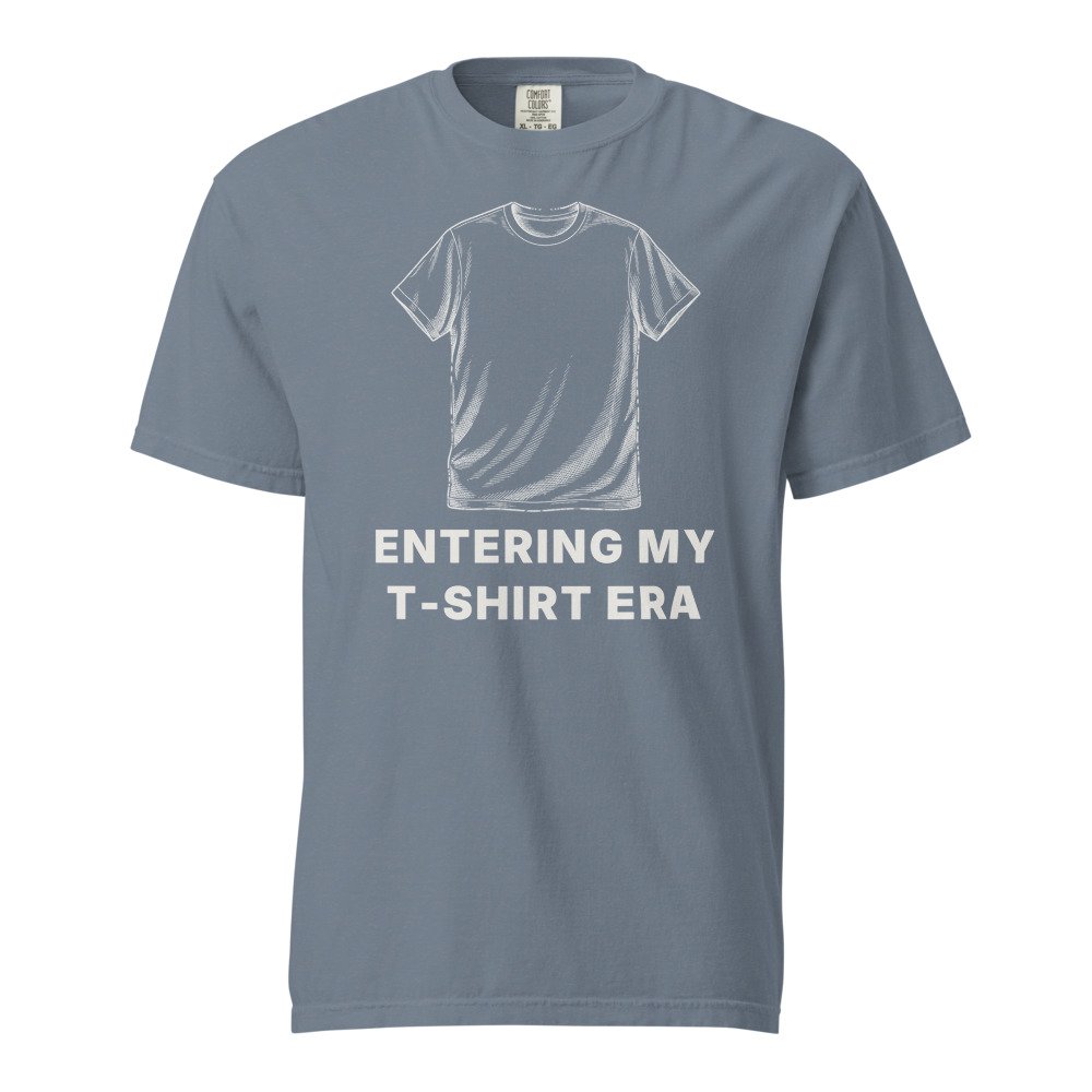 Entering my T-shirt Era Heavyweight Tee in Blue Jean