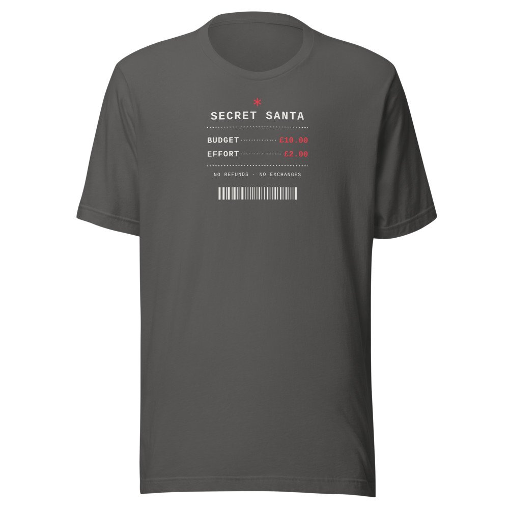 Secret Santa: budget £10, effort £2. Classic Tee in Asphalt