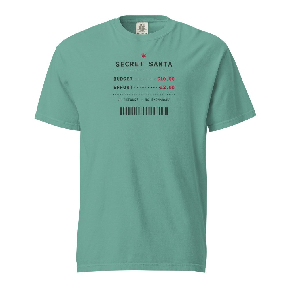 Secret Santa: budget £10, effort £2. Heavyweight Tee in Seafoam