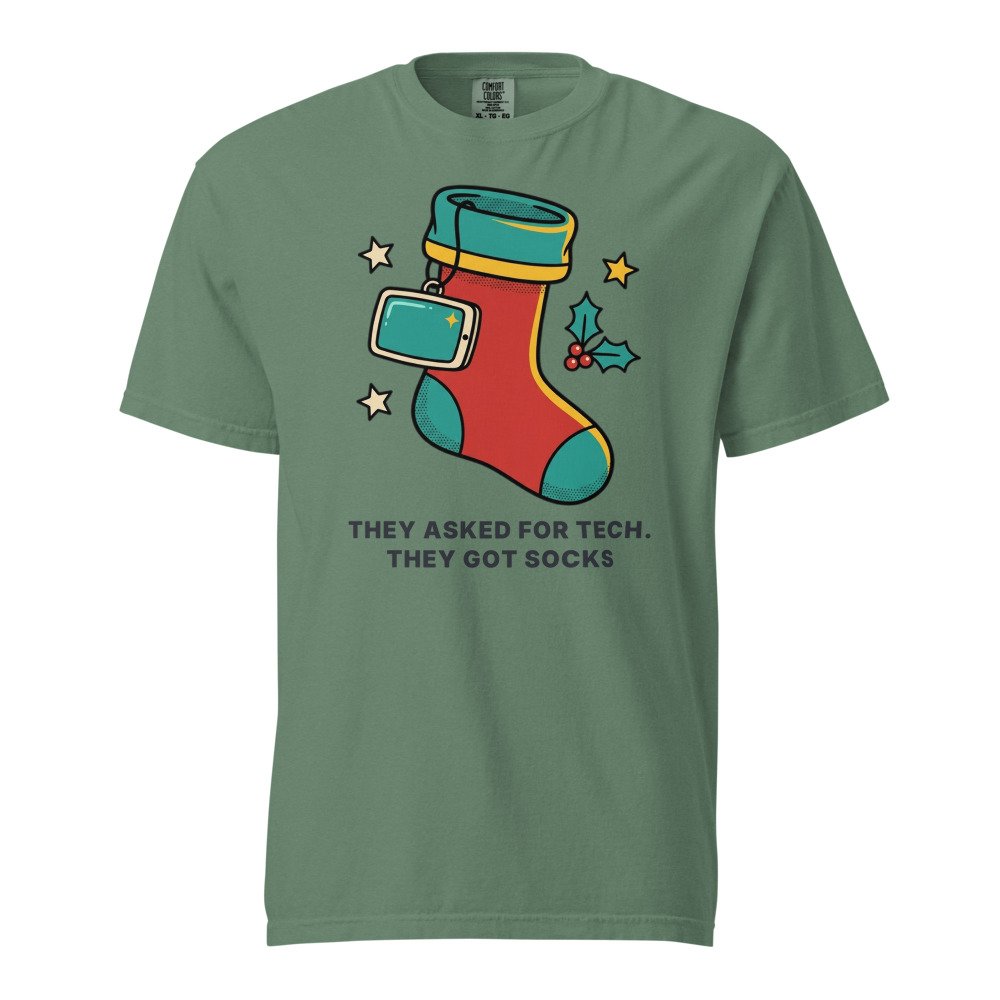 They asked for tech. They got socks. Heavyweight Tee in Light Green