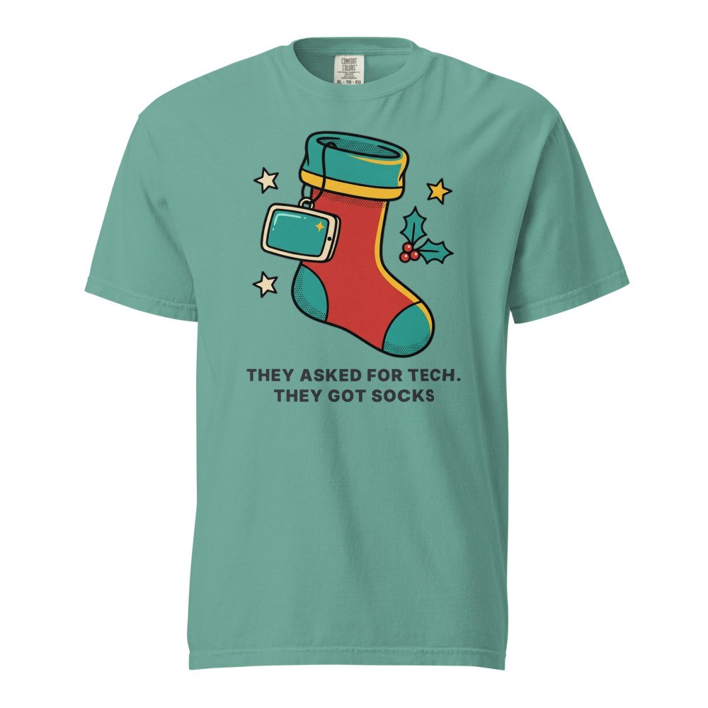 They asked for tech. They got socks. Heavyweight Tee in Seafoam
