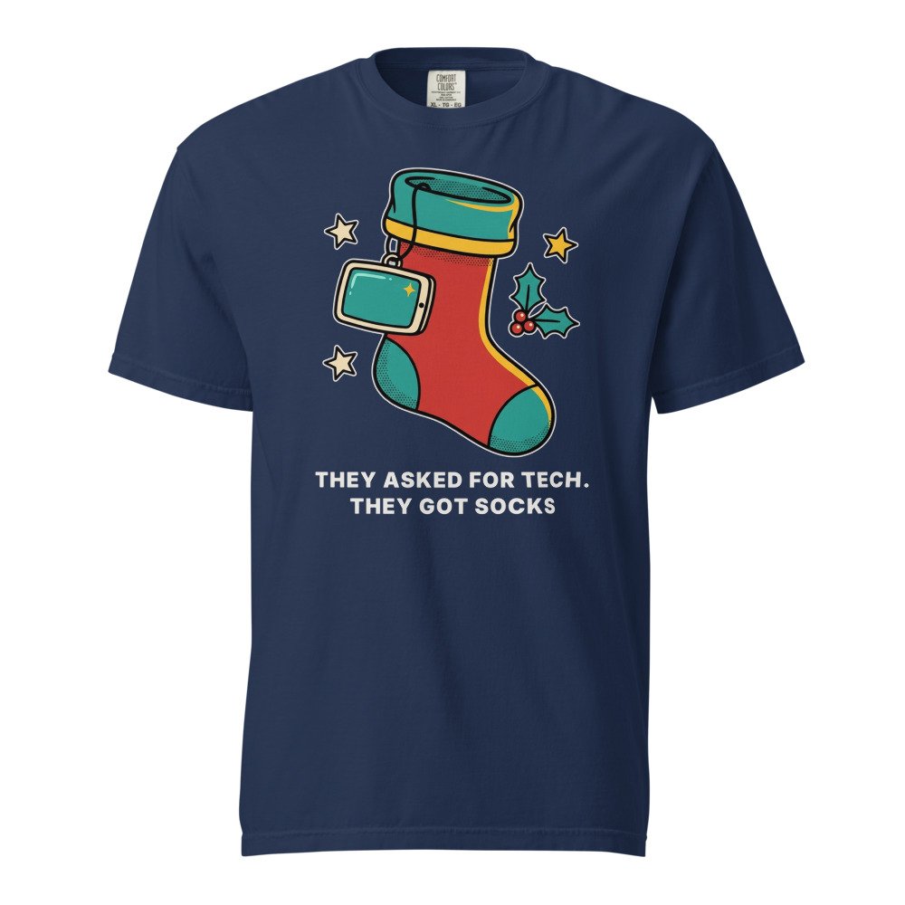 They asked for tech. They got socks. Heavyweight Tee in True Navy